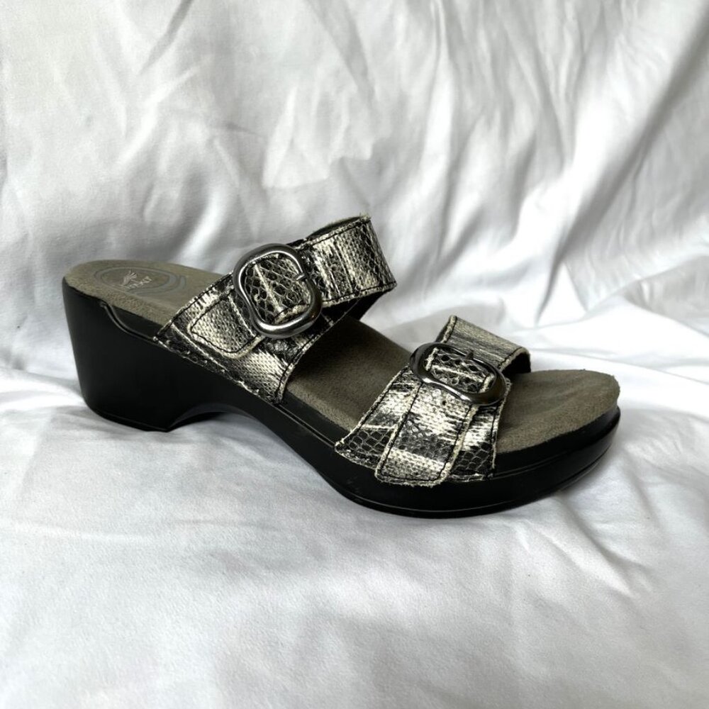Dansko Sophie Size 6 Sandals Black Gray Leather Snakeskin